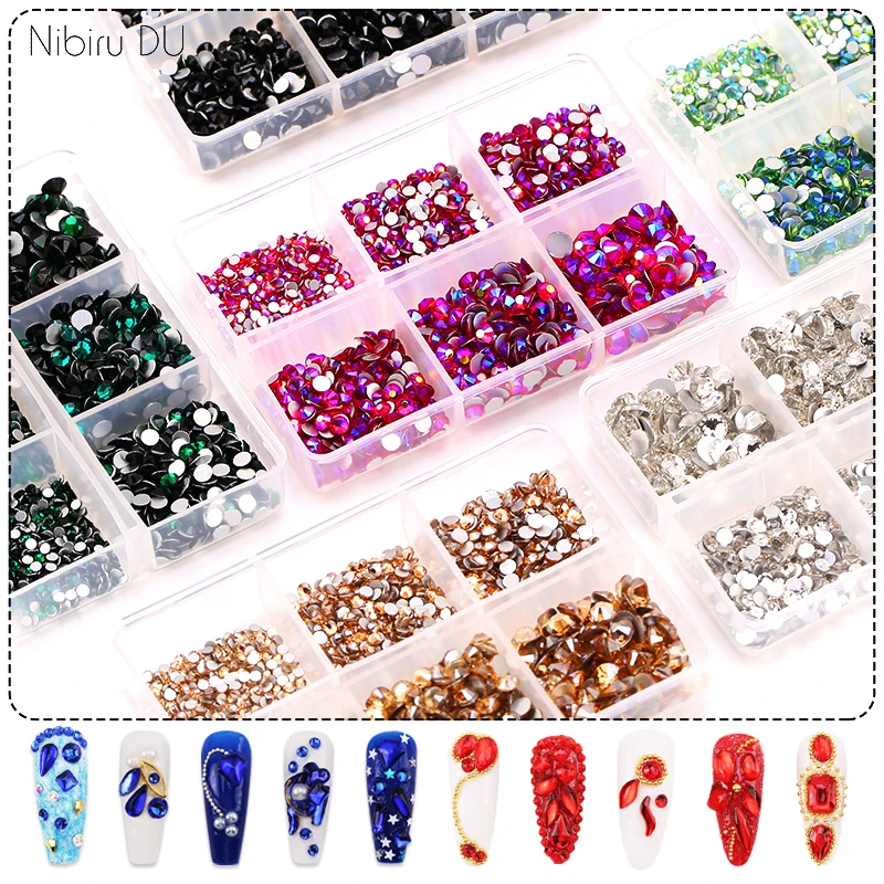 1560/1680PCS Nail Art Rhinestones Crystal Decorations Flat Back Gems Round 6 Sizes Crafts Nail Face Art Clothes Nail