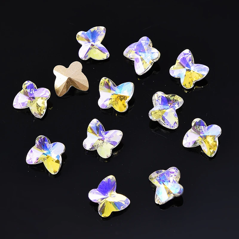 9X10mm 12pcs K9 Butterfly shape mix colors ab Crystal glass strass glue on pointedback stones Rhinestone DIY Nail nail ornament