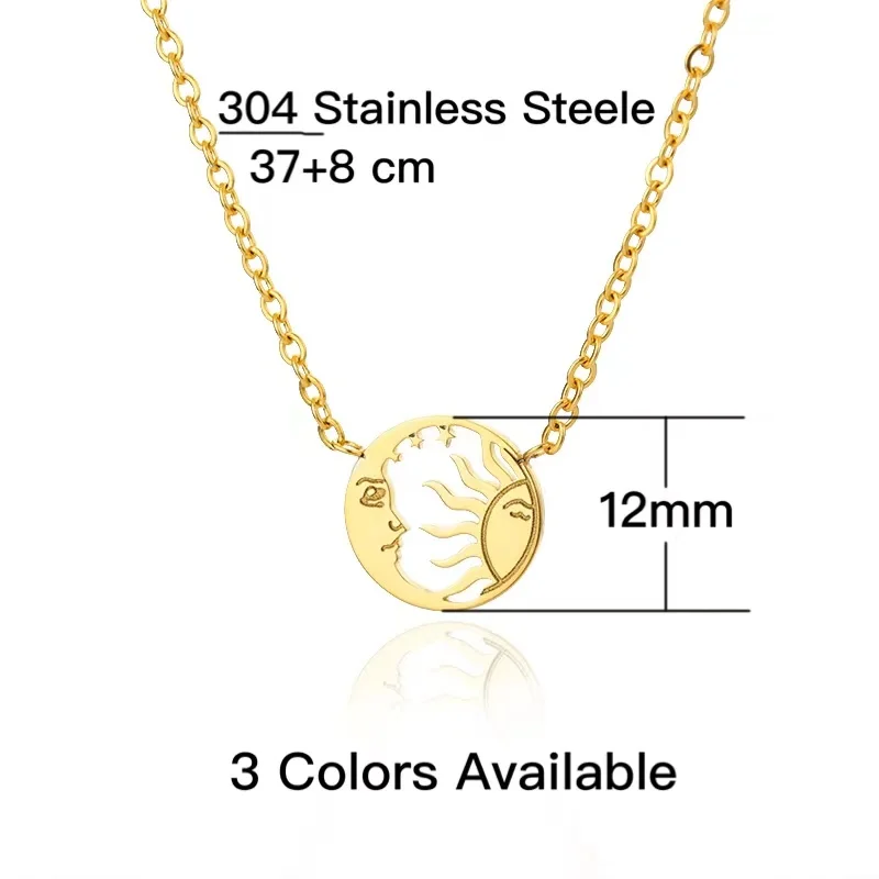 Stainless Steel Moon and Sun Face Pendant Necklace For Women Minimal Disc Coin Necklace Fashion Jewelry Bijoux Femme 2021 Trendy