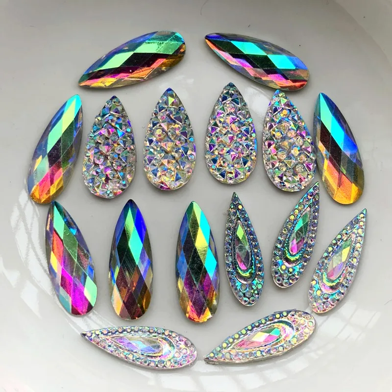 shiny AB Resin 6*20mm/8X22mm/10X20mm Peacock eye Teardrop Flat back rhinestone scrapbook DIY Wedding applique ornament