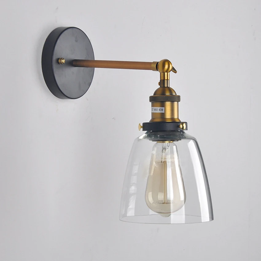 Arandelas de parede industrial do vintage luminária parede, braço balanço luzes parede vidro quarto sala estar barra varanda lâmpada decorativa