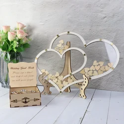 Double Heart shape Wedding guest book Decoration Rustic Sweet Heart Drop box Wedding drop box 3D Guestbook wooden box