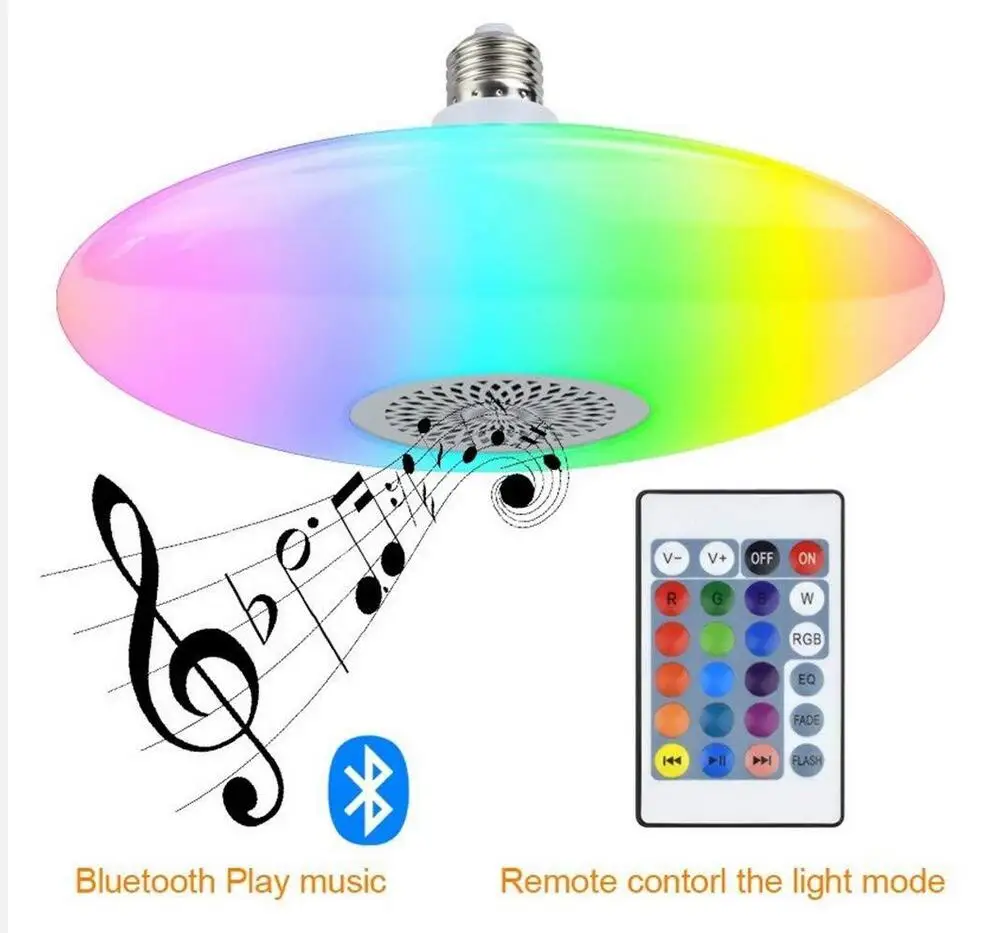 Imagem -02 - Inteligente Rgb Bluetooth Música Ufo Lâmpada E27 Suporte da Lâmpada com 24 Teclas de Controle Remoto Ac85260v Decoração para Casa