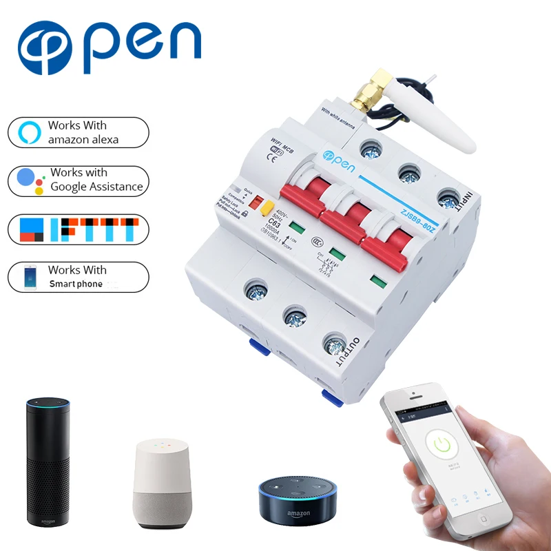 OPEN 3P 40A-100A Remote Control Wifi Circuit Breaker/smart switch/ Intelligent automatic Recloser support alexa and google