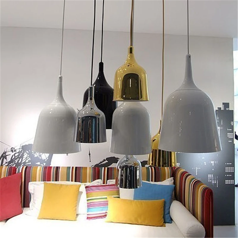 Postmodern Iron Pendant Lamp, Nordic Studio Lâmpadas, Reverse Bell, E27 Lâmpadas com Lâmpadas LED, Designer, Moderno