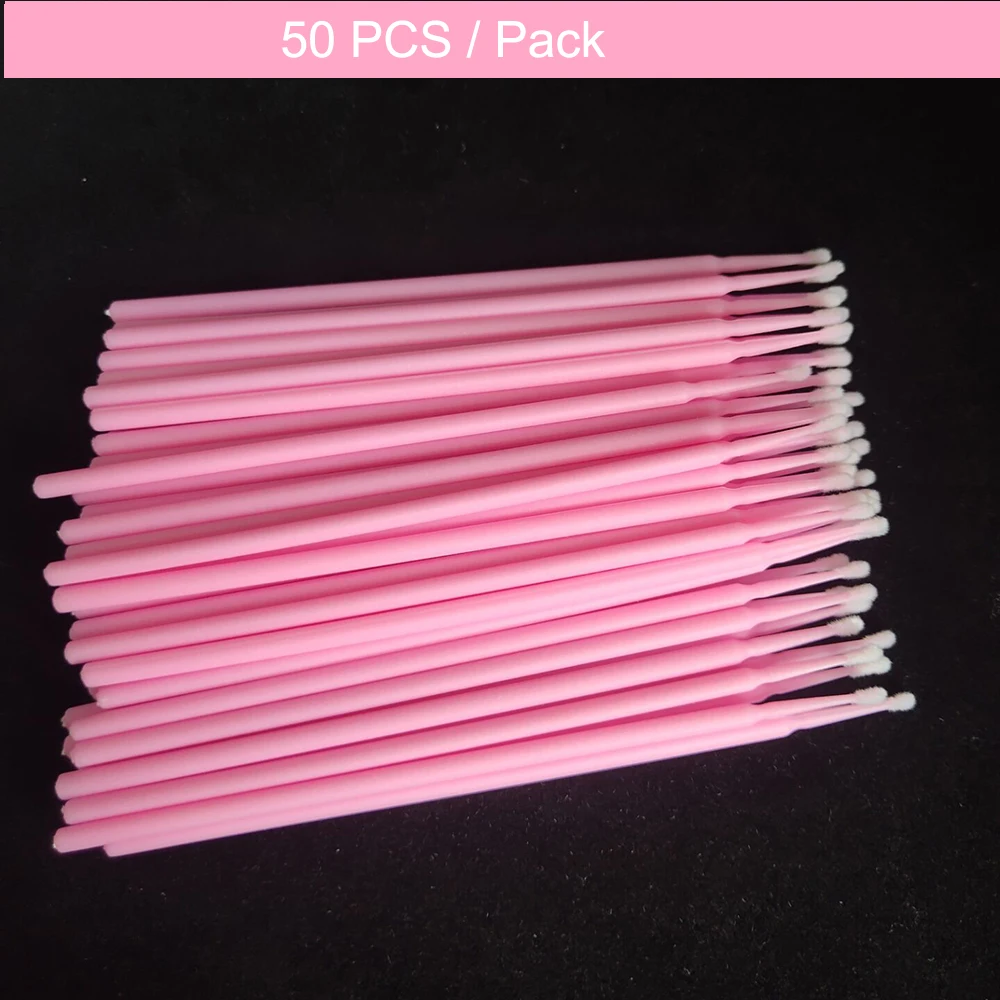 50Pcs/set Disposable Pink Cotton Swabs Eyelash Brushes Cleaning Swab Extension Cosmetic Tool for Make up Stick Eyelash