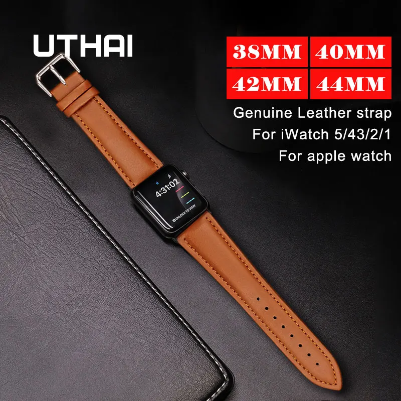 UTHAI A21 Genuine leather strap For iWatch 1/2/3/4/5/6/7 40mm 44mm For Apple Watch Series  watchband Bracelet accessories