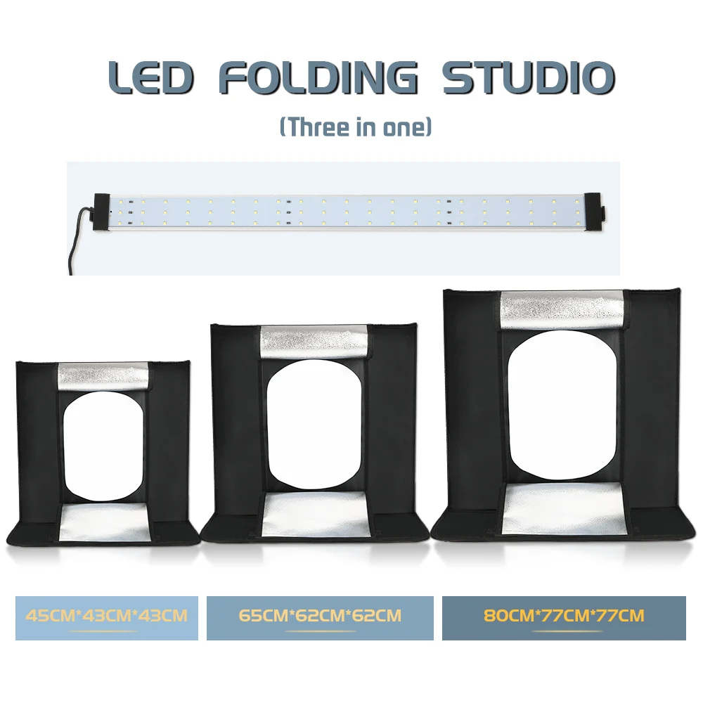 Photo Studio Box Portable Lightbox Tabletop Shooting PVC Backdrop Tent Photography Box Softbox Set for Items Display 45/65/80 cm