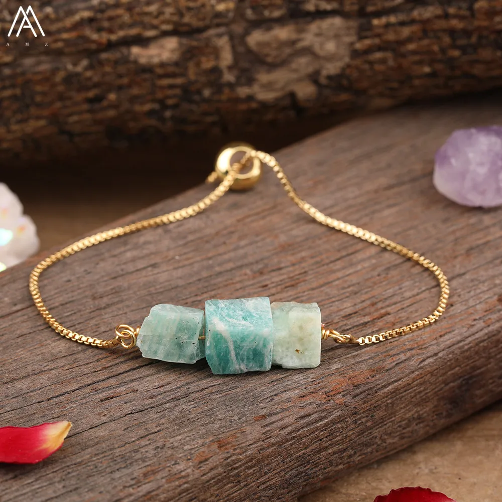 Natural Amazonite Chip Beads Gold Chains Bracelet For Women Fashion Boho Friendship Jewelry Gifts Dropship