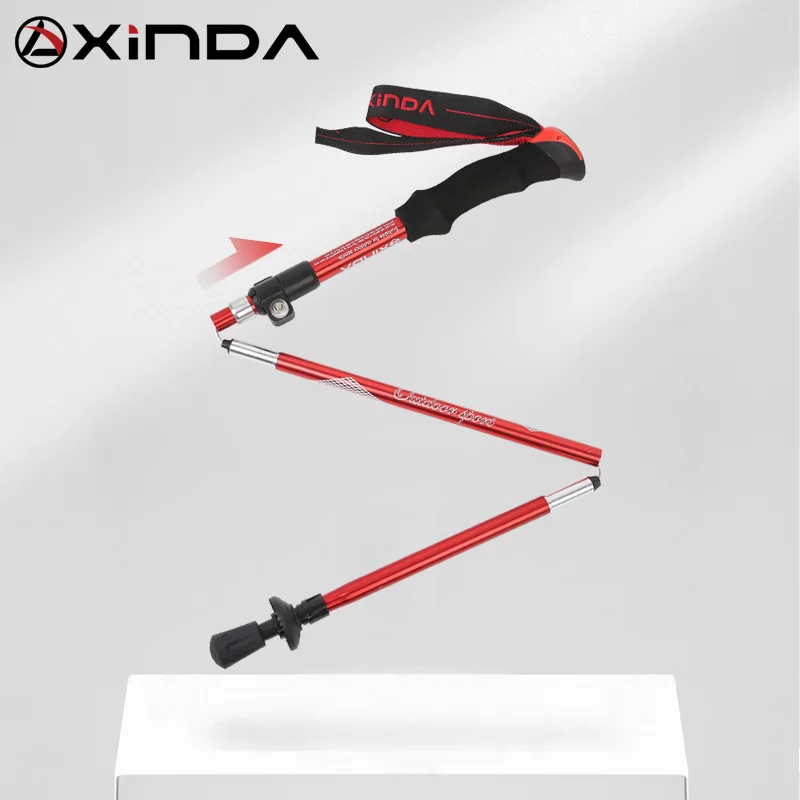 XINDA-bastones de senderismo plegables para hombre y mujer, bastón de aleación de aluminio ultraligero de bloqueo rápido, estilo nórdico