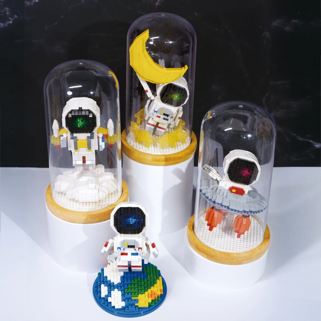 

Astronaut Micro Building Blocks Moon Cosmonaut Balloon Rocket Spaceman Figure Mini Brick Toys With Display Box LED Light