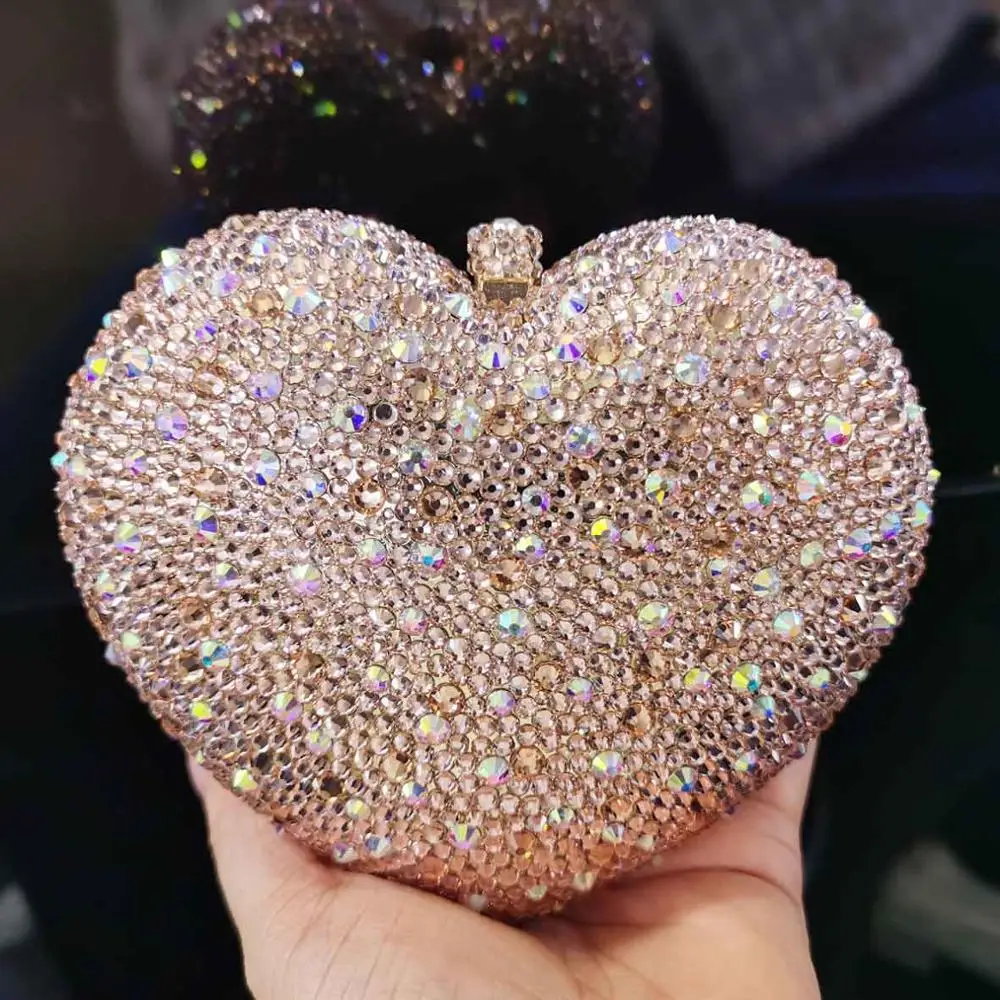 Deluxe Crystal Clutch bags Red Heart Clutch Evening Bag Coeur Luxury crystal bags Woman Wedding bags purse pochette SC010