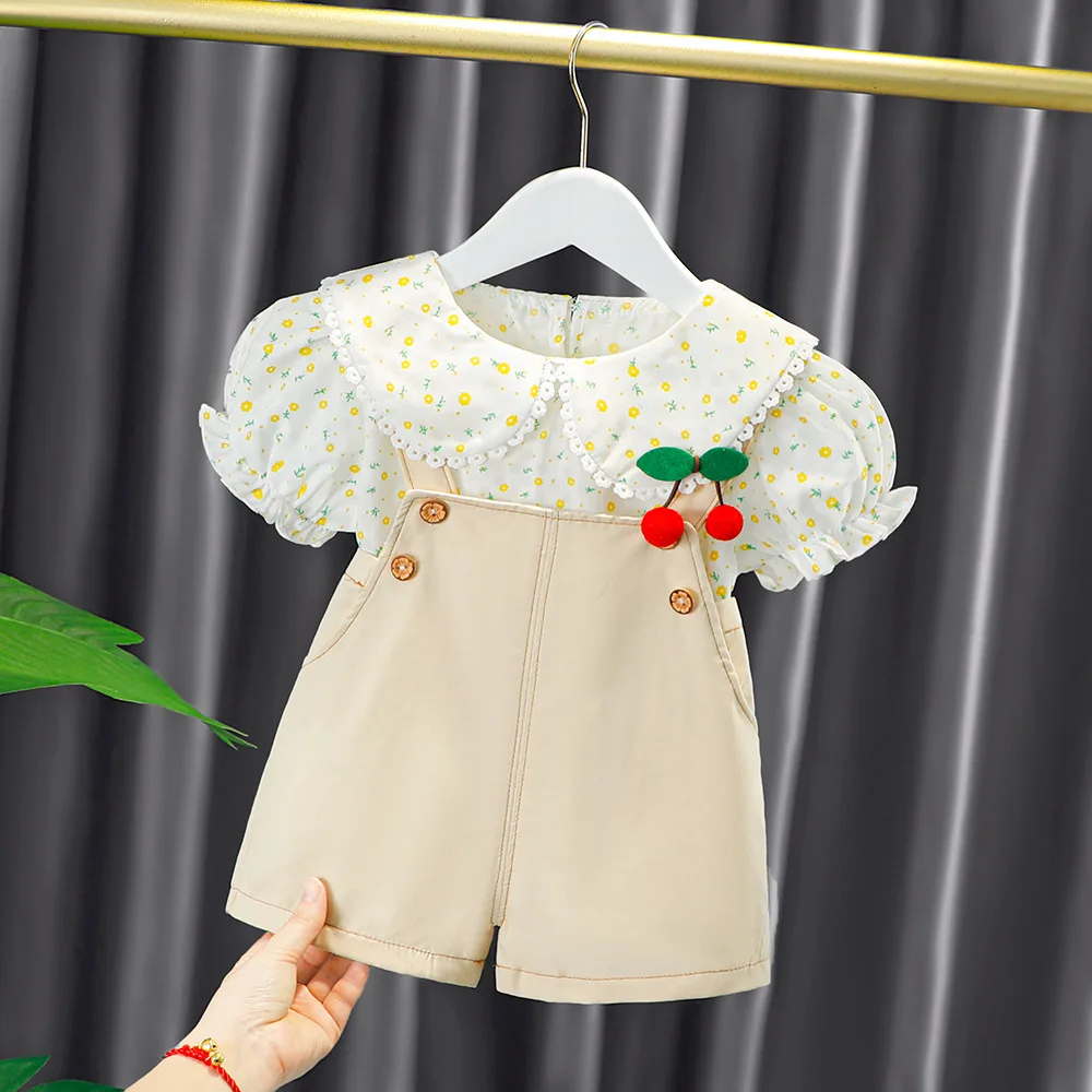 New Summer newborn girl baby clothes outfit sets floral shirt + denim overalls suit for girls baby clothing 1 year birthday sets