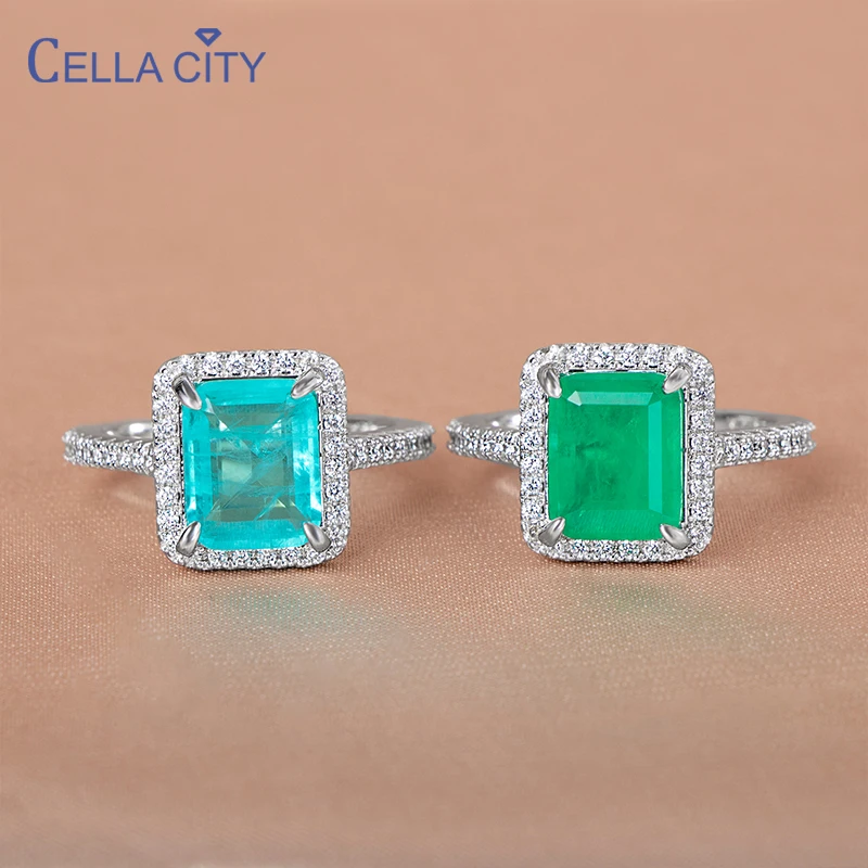 

Cellacity Classic Paraiba Gemstone Rings for Women Real 925 Sterling Silver Emerald Cutting Tourmaline Handmade Engagement Gift