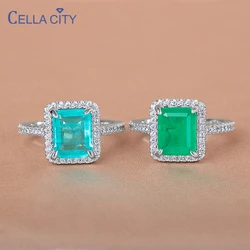 Cellacity Classic Paraiba Gemstone Rings for Women Real  Sterling Silver Emerald Cutting Tourmaline Handmade Engagement Gift