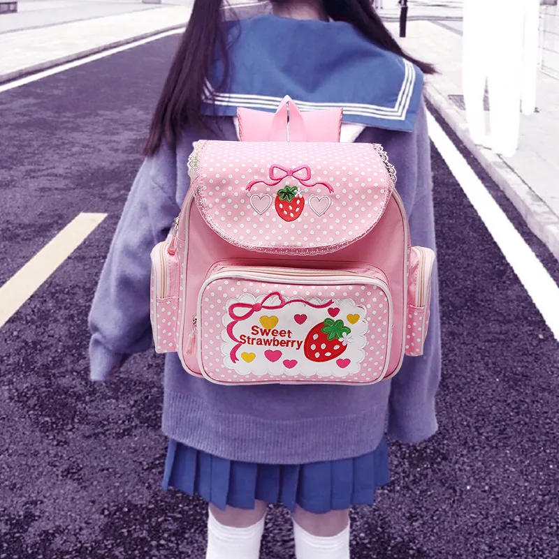 Lace Cute Printing Kawaii Girl Backpack Loli Cosplay Gothic Lolita JK Uniform Bag Pink Japanese Student Sweet Lolita Bag Vintage