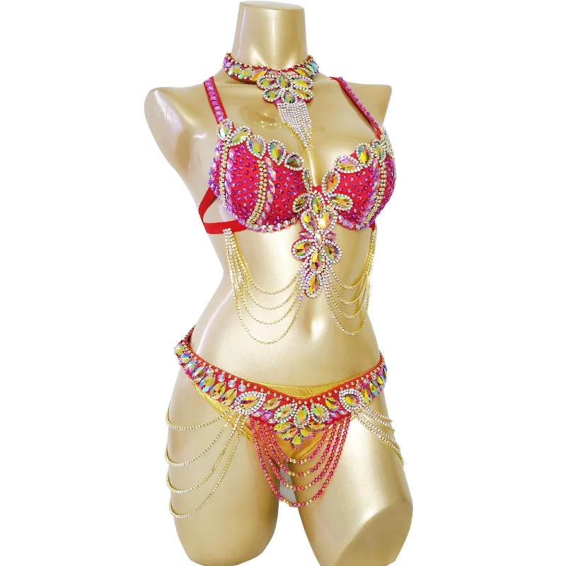 New Stage Wear Sexy Samba Carnival Handmade Belly Dance Costume Suit For Women Beaded Bra&Belt Set Party Rave Dancing Outfit 028