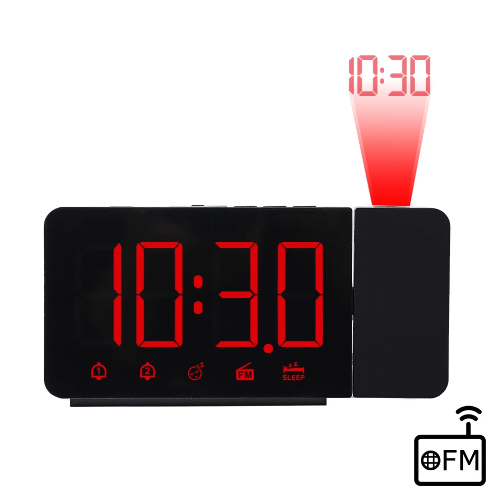 

FanJu Alarm Clock LED Large Digital Projection Wall Table Snooze Function FM Radio USB Nightlight Clocks Watch Home Decoration