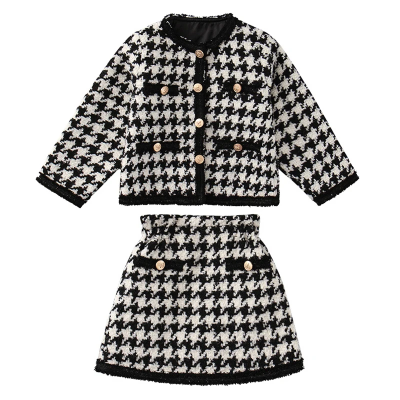 IYEAL Girls Clothing Set New Fashion Girl Clothes Long Sleeve Plaid Kids Suit Tops+Skirt 2pcs Elegant Children Clothing Outfits