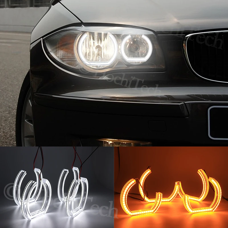 

Switchback Dual Amber White Crystal C LED Angel Eyes Halo Rings For BMW 1 Series E81 E82 E87 E88 Halogen Headlight