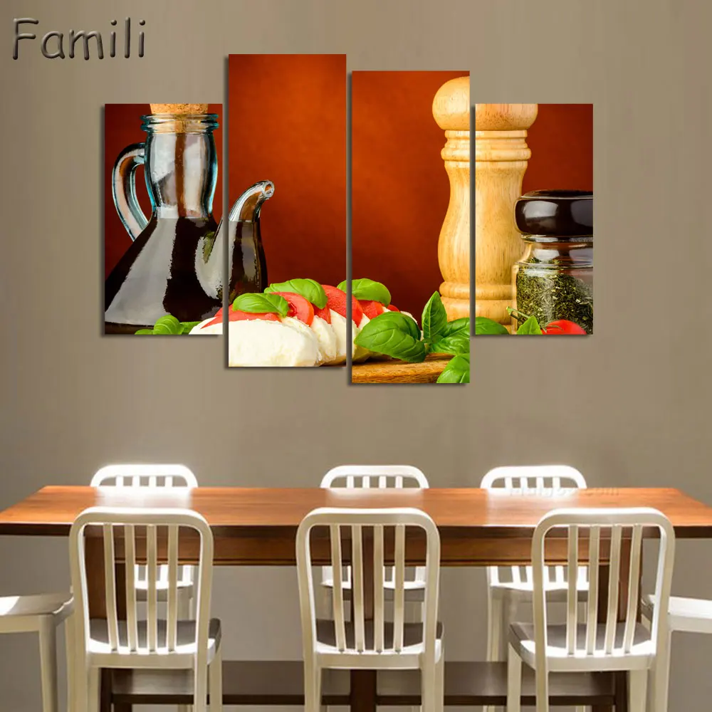 

4 Panel Food And Cup Of Modern Canvas Print Painting Wall Art Picture For Kitchen Room Decoration Artwork Unframed