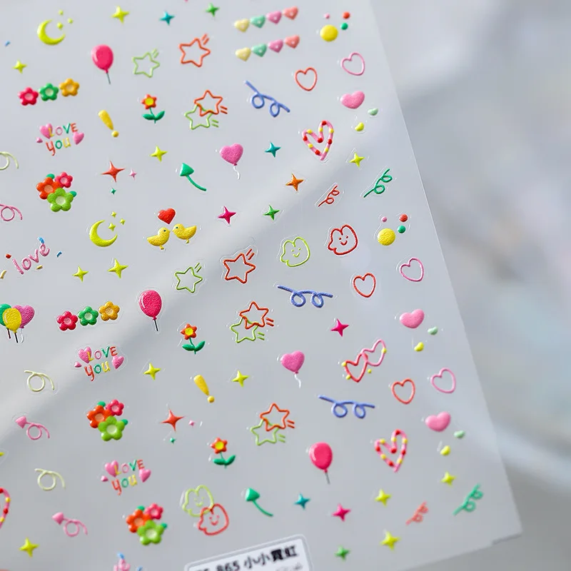 5D Acrylic Engraved Nail Sticker Colorful Star Heart Desgin Self-Adhesive Nail Transfer Sliders Wraps Manicures Foils DIY Z556