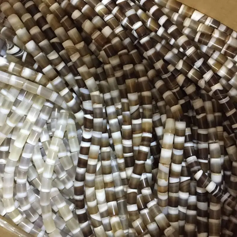 50pcs/lot Natural Stone Brown white Beads Cylindrical stripe Agates Beads for Making DIY Jewelry Pendant Necklace Size 15X18mm