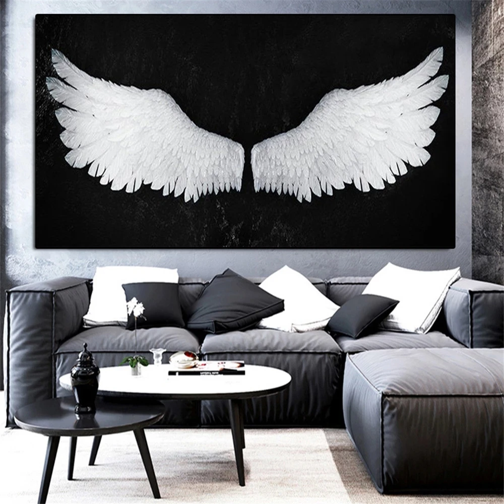 Golden Angel Wings Pictures Prints On Canvas Painting Wall Art Graffiti Black and White Poster For Modern Home Decor CuadrosGift