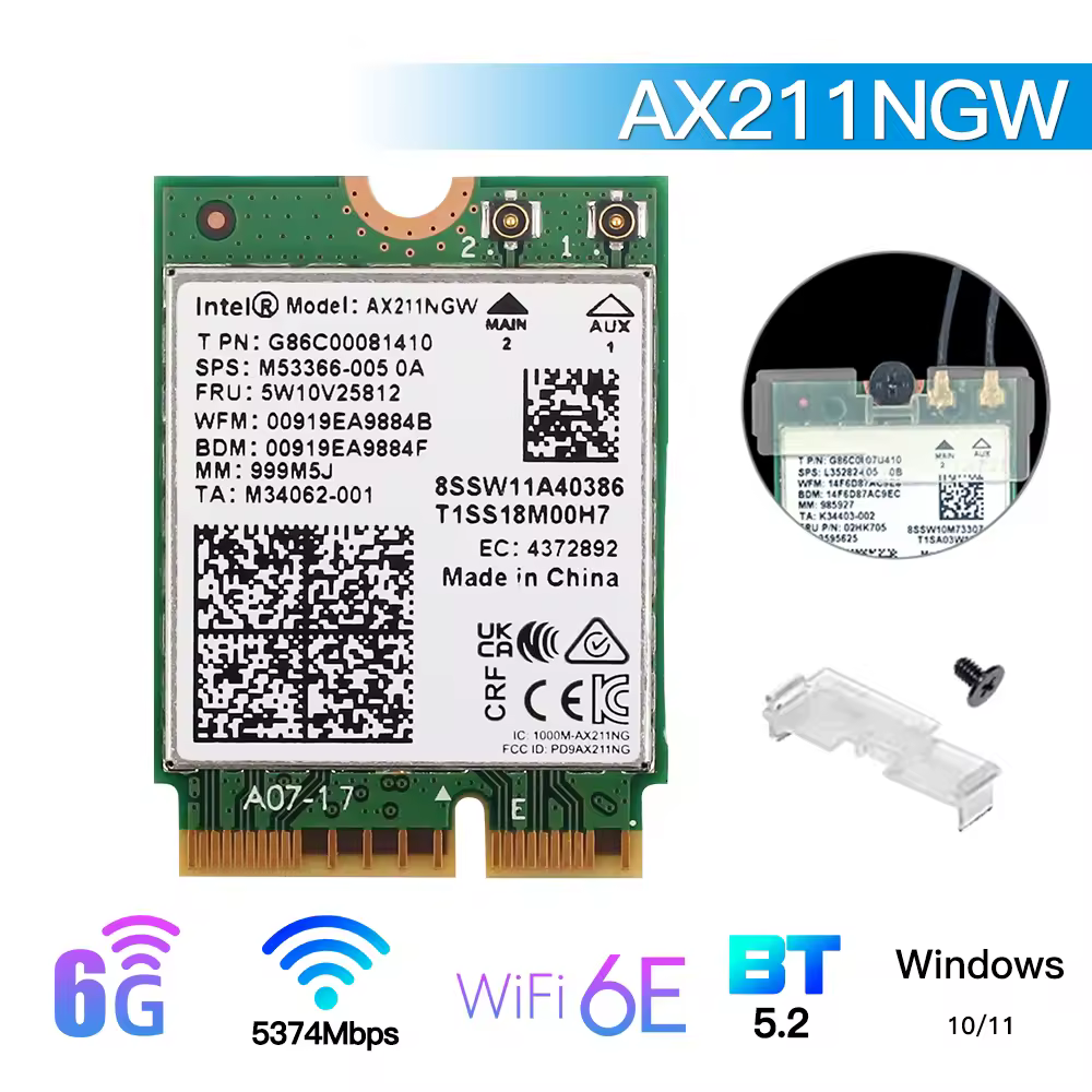 WiFi 6E AX211NGW תלת להקת 2.4G/5G/6Ghz אלחוטי רשת Wifi כרטיס מתאם עבור Bluetooth 5.2 אינטל AX211 M.2 KeyE CNVio Windows11