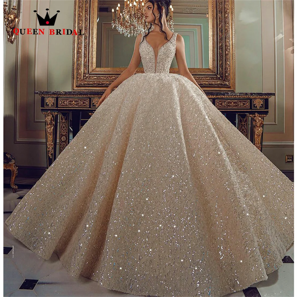 Luxury Wedding Dresses Ball Gown Puffy Long Train Sequins Tulle Crystal Beaded 2023 New Design Bridal Gown Custom Made JT46