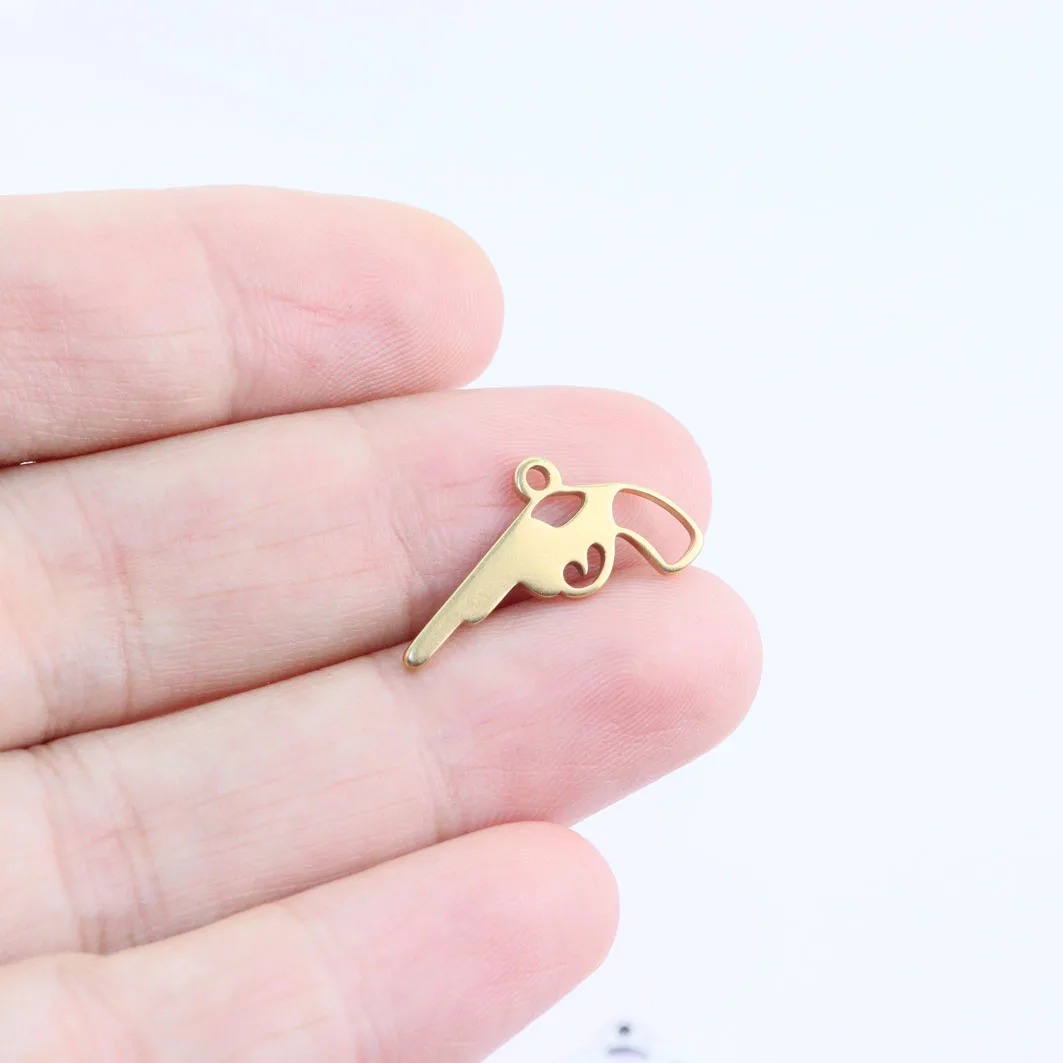 10pcs 25*10mm Stainless Steel Pretty Gun Jewelry Charms Pendant DIY Necklace Earrings Bracelets Unfading Colorless 2 Colors