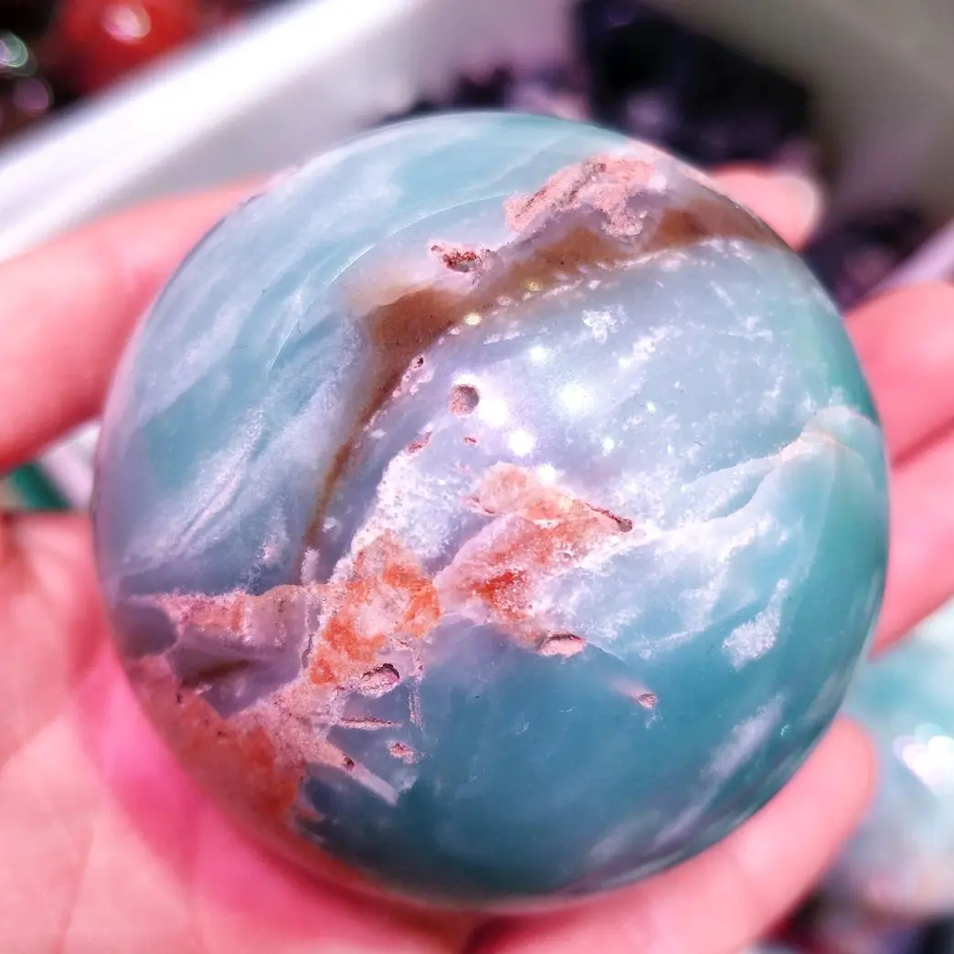 Good Quality Popular Natural Caribbean Calcite Crystal Ball Sky Blue Mineral Gems Healing Spheres Room Design Ornament Jewelry