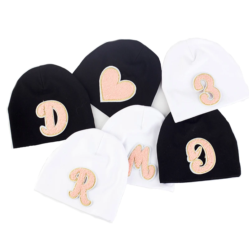 Newborn Soft Elastic Beanies Cotton Solid Color Children's Cute Causal Caps With Artistic English Alphabet Accessories Headwear