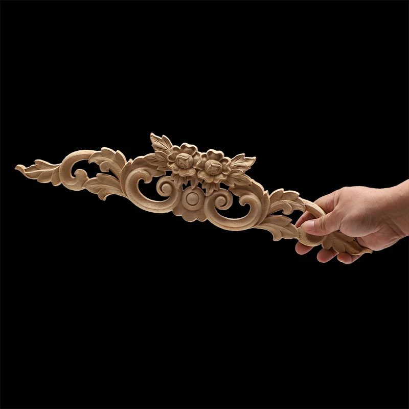 Exquisite Vintage Customized Wood Applique Onlay Wood Craft Onlay Floral Long Wooden Accessories Decoration Decal Corner Window