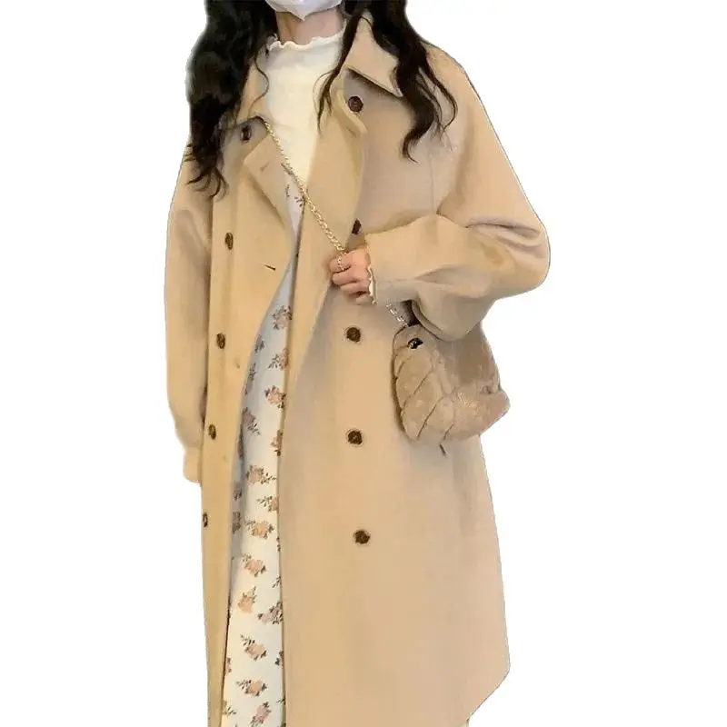 Milk Coffee Color Woolen Jacket Women Winter New Sweet And Fresh College Style Milk Loose And Thin Woolen Coat Lady  M373