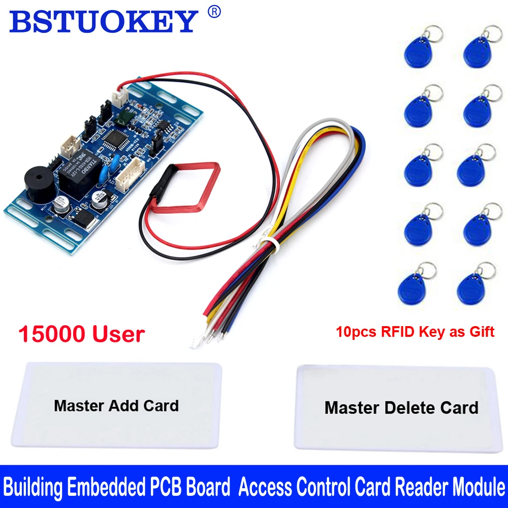 2500 users RFID Embedded PCB Board Door Access Control Intercom Access Control Lift Control With 2pcs Mother Card 10pc Keyfob