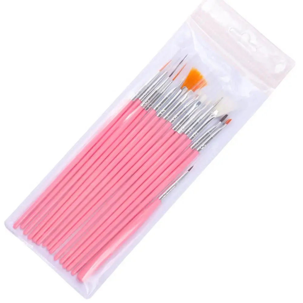 15pc 15 tamanhos pincéis profissionais de gel de unhas pincel acrílico ferramenta de arte de unhas canetas cabo de madeira pontilhando desenho conjunto de pincel de pintura