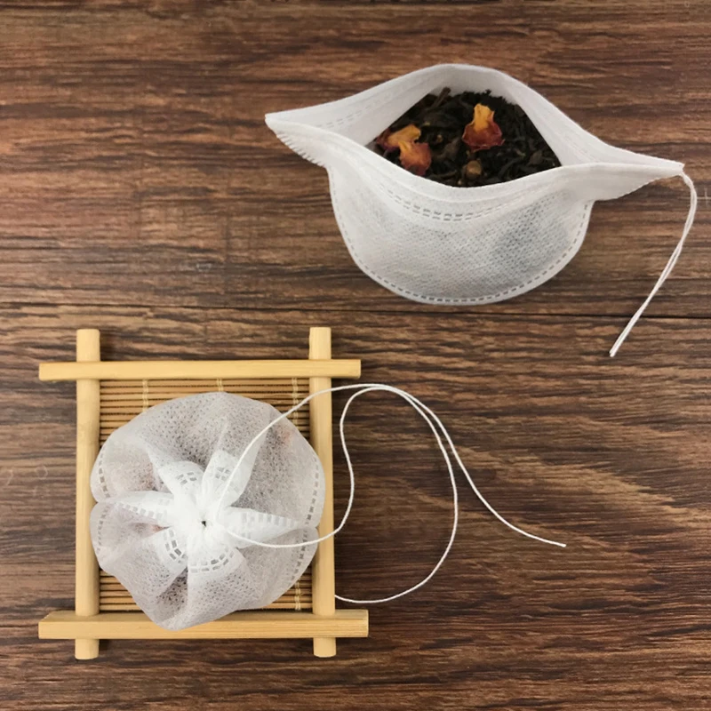 50Pcs/Lot Boat Shape Empty Tea Bags Portable Empty Scented Drawstring Pouch Bag 6*10CM Seal Filter Cook Herb Spice Loose Coffee