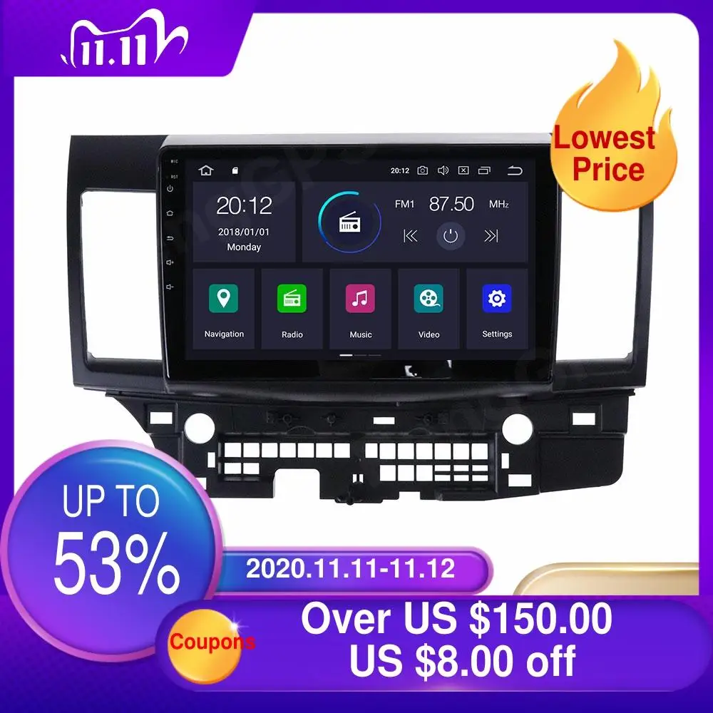 Car DVD Player for Mitsubishi Lancer 2007-2015 Touchscreen Multimedia Radio Android 10.0 Car Stereo GPS Navigation Bluetooth OBD