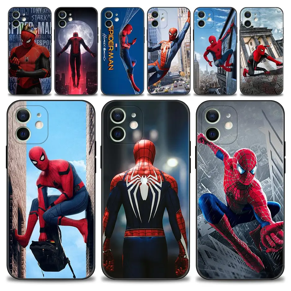 Phone Case For iPhone 15 11 14 13 12 11 Pro Max Mini XS Max XR X 7 8 6 6S Black Cover Silicone Shell Fundas Marvel spider man