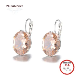 Boucles d'oreilles ovales en Zircon pour femmes, vente en gros, en argent 925, accessoires de fête, pour promesse de mariage