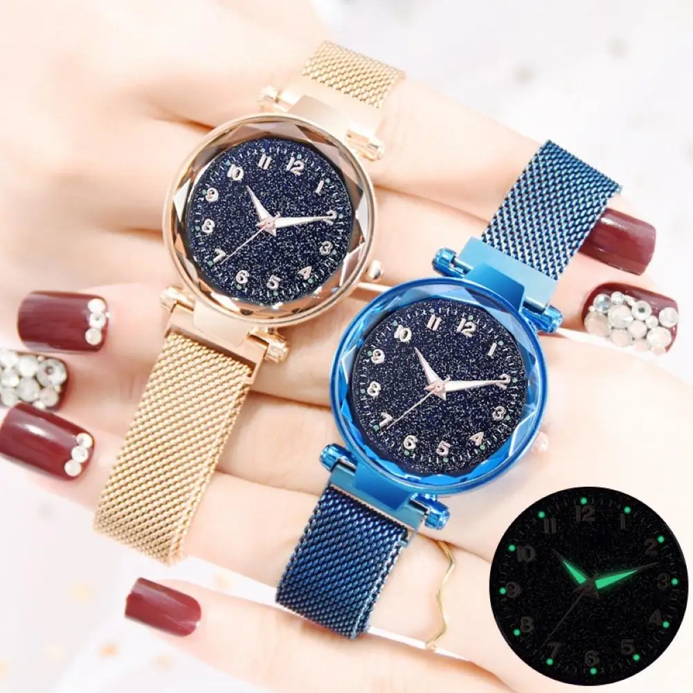 

Women watch Fashion wild Starry Round Dial sky numeral Milan Magnetic Clasp Ladies Geometric Roman Numeral Quartz Analog Watch