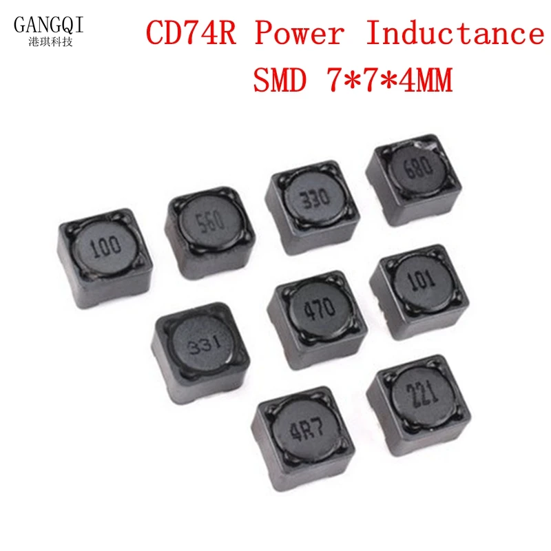 10PCS CD74R SMD Power Inductors 2.2UH 3.3UH 4.7UH 6.8UH 10UH 15UH 22UH 33UH 68UH 100UH 150UH 220UH 330UH 7x7x4mm CD74