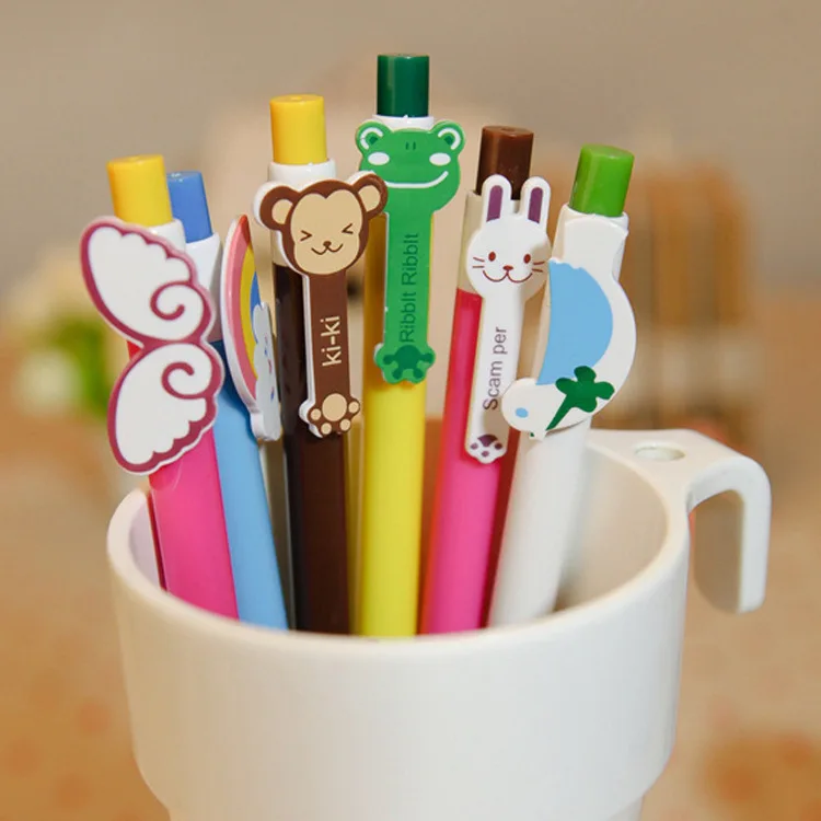 50pcs Creative stationery cute animal cartoon doll Rainbow ballpoint pen custom cartoon pen holder sample open mold pen holder