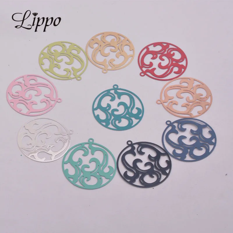 50pcs AB1612 30*33mm Round Totem Jewelry Charm Brass Filigree Tattoo Pattern Pendant DIY Jewelry Earring Making  Accessories