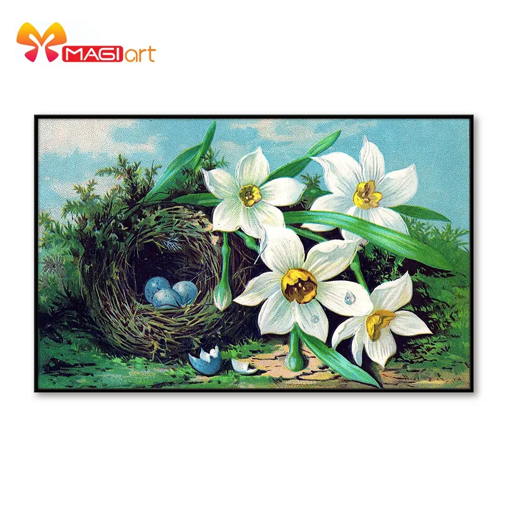 Cross stitch kits Embroidery needlework sets 11CT water soluble canvas patterns 14CT  Modern style Flowers and bird nest-NCMF290