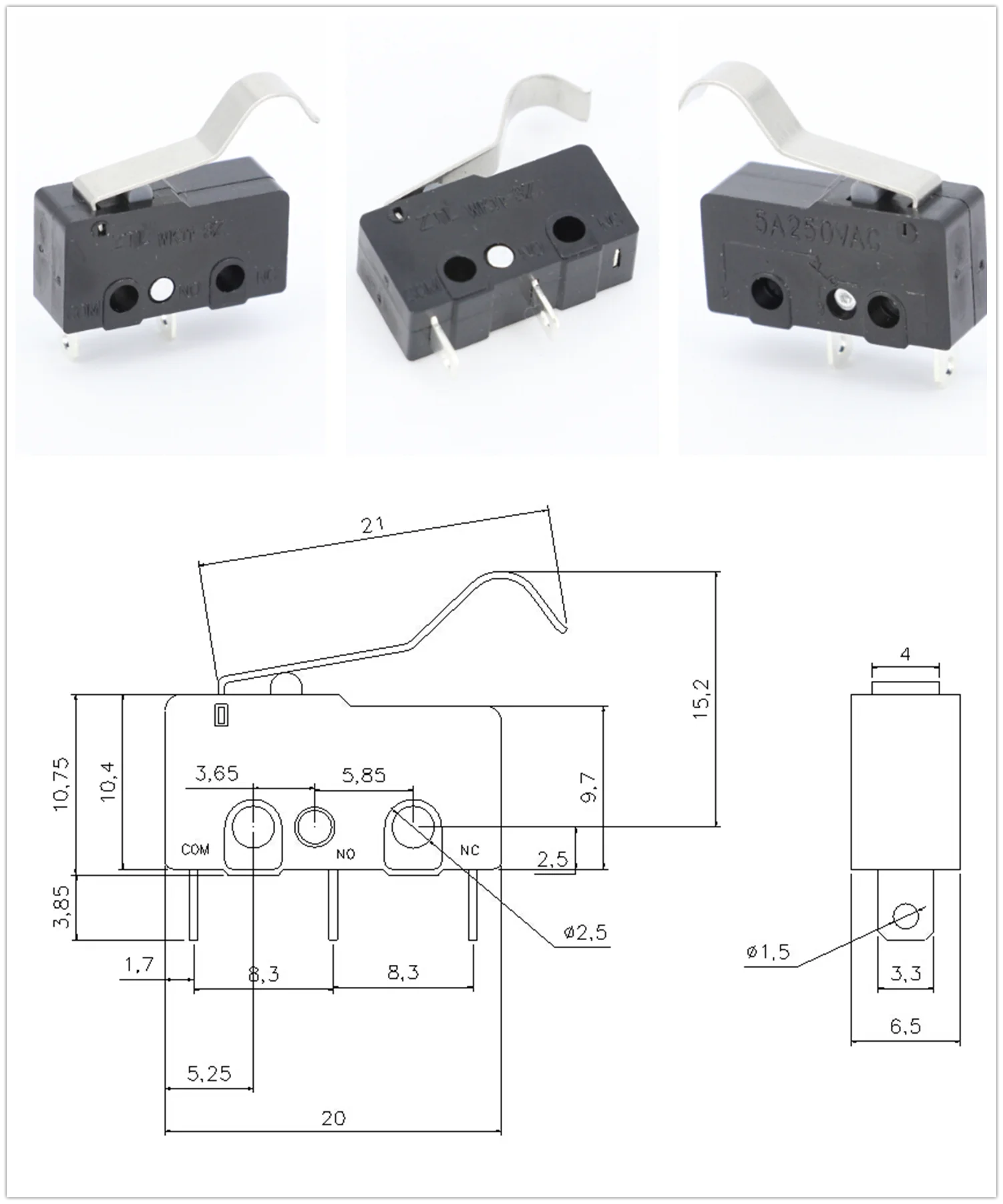 100 Stück/Los 3-Pin/2-Pin Brandneuer Endschalter 5A250VAC KW11-3Z Mini-Mikroschalter mit Rolle für Lasermaschinen Mikro-Endschalter-Sensor – Detail 6