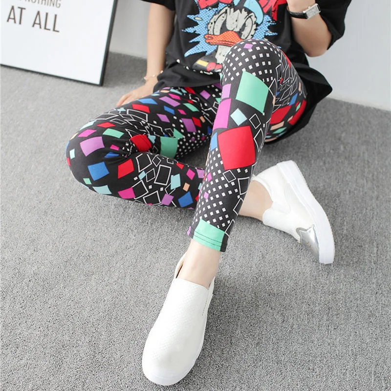 INDJXND Black White Plaid Women Leggings Fashion Plaid Printing Legging Fitness Leggins Grid Floral Stripe Trouser High Waist