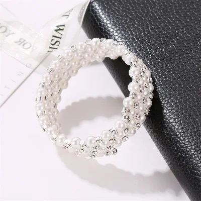 New fashion Sweet rhinestone four-layer pearl winding spiral bracelet For Women girl Accessories jewelry wholesale