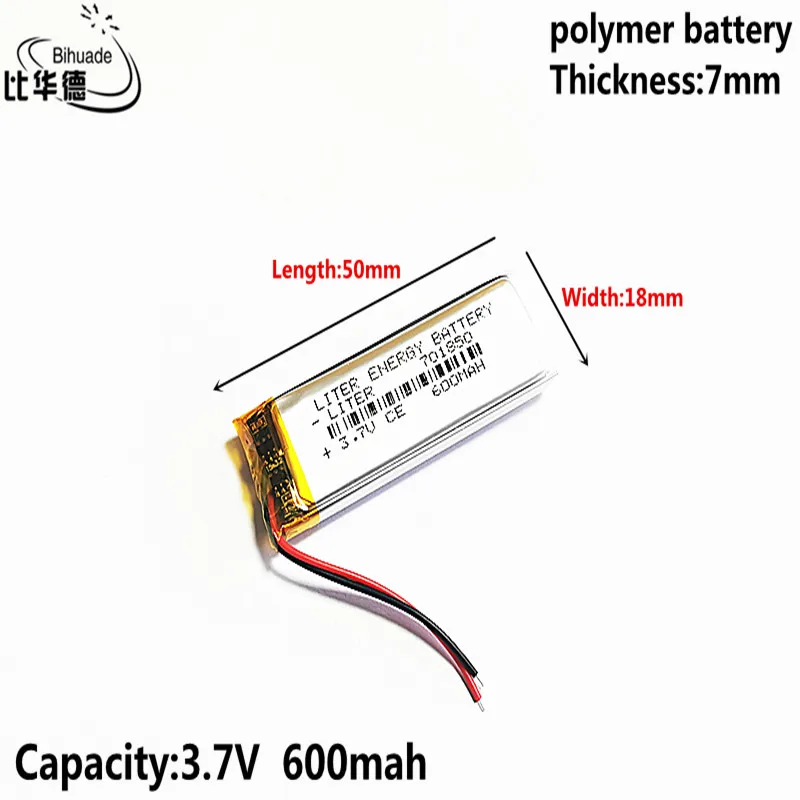 

10pcs 3.7V 600MAH 701850 Lithium Polymer LiPo Rechargeable Battery For Mp3 headphone PAD DVD bluetooth camera